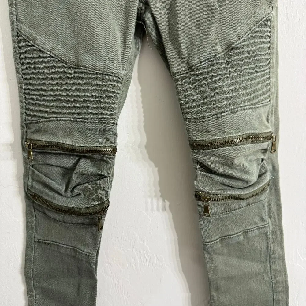 Demolition Green Moto Biker Jeans Size 10 - Picture 3 of 6
